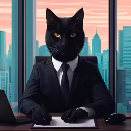 a computer user dressed as a cat sitting at a table