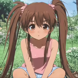 girl with long hair and bangs sitting on the ground