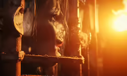 a person behind bars with sunlight streaming through them