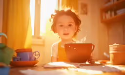 young child with brown hair drinking from coffee cup
