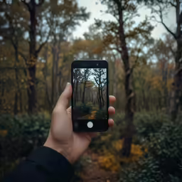 someone is taking a picture of their picture in the woods