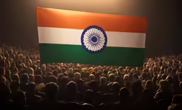 a flag and some people are in the room