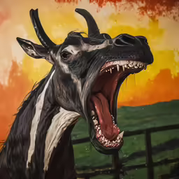a painting of a horse that has its mouth open
