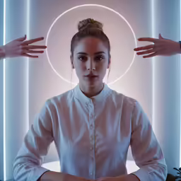 a woman has her hair styled with hands