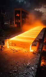 a picture of a large metal plant being lit up