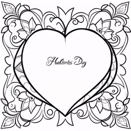 a coloring page of an outlined heart with leaves and words that says valentine