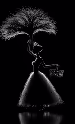 a black and white photograph with a silhouette of a woman