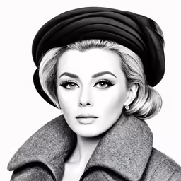 black and white photograph of woman wearing fur coat and hat