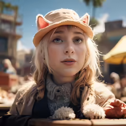 a close up of a person with a cat ears hat