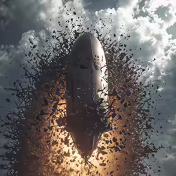 the space shuttle is being tossed up by birds in the sky