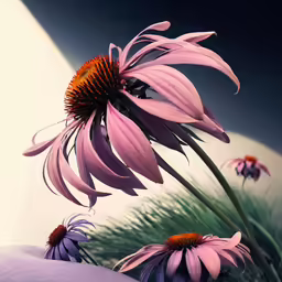 a single flower is growing out of the ground