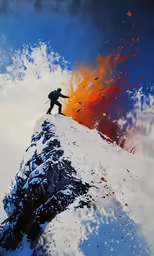 a man on top of a mountain flying into the sky