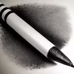 black and white photograph of a pen with white ink