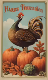 a large thanksgiving poster of a turkey and pumpkins