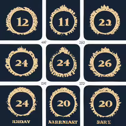 a set of golden numbers on black paper with gold text