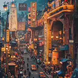 a busy street at night with cars and pedestrians walking through it