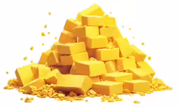 several pieces of cheese and peanuts spread out on the white surface