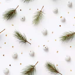 a pine tree branch with some balls and branches