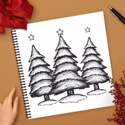 someone is holding their drawing of two christmas trees