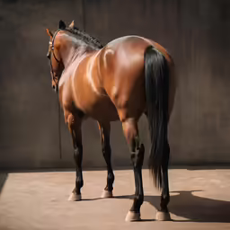 there is a brown horse standing on the floor