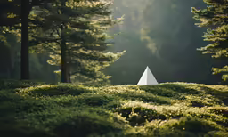 there is a teepeel in the green grass and trees