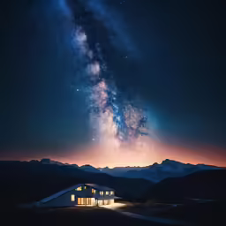 a small building with a view of the milky