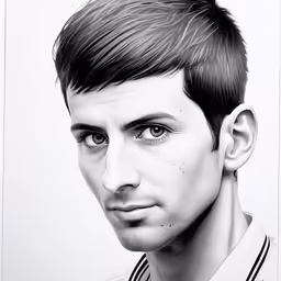 a man with short black hair wearing a collared shirt