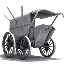 an old fashioned carriage is painted in gray with black wheels