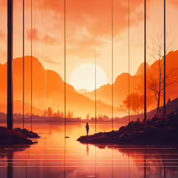 the man is standing on a boat in the water,a person is standing in water with tall trees