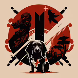 a black and brown dog is shown in red
