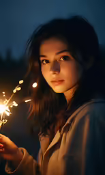 a woman holding onto the lightening sparklers
