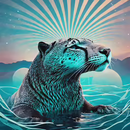the polar cat is enjoying its water life
