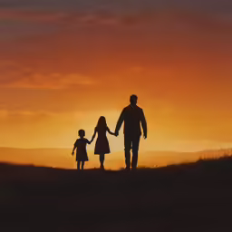 a man and a woman holding hands walking on top of a hill