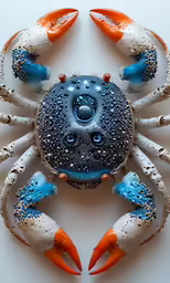 a crab with orange tips and a blue center
