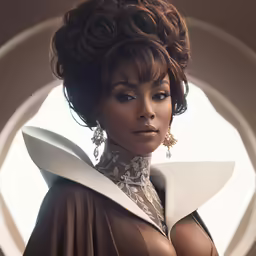 a woman with a top that has very elaborate detailing