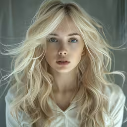 a woman with long blonde hair and blue eyes,a blond woman with long, wavy hair