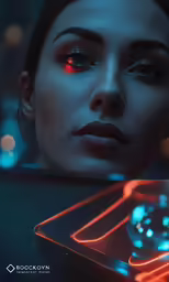 a girl with a strange look with a glow on her eye