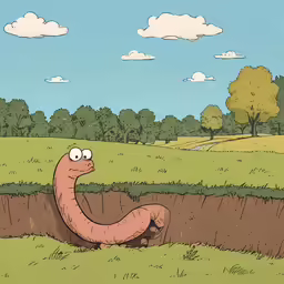 a worm crawling out from under a drain in the grass