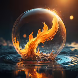 a glass ball with a fire floating out of it