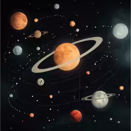 planets and rings in the sky surrounded by stars