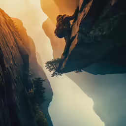 a man climbing up the side of a cliff