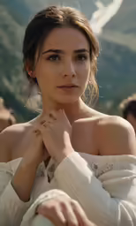 a woman with her hand on her chest
