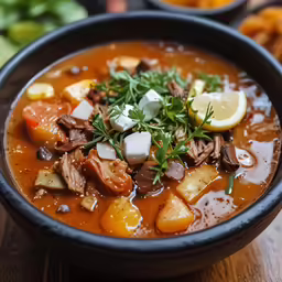 a bowl of food sits on a table