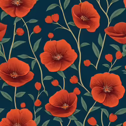 red flowers and leaves on a black background