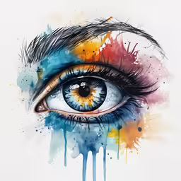 an eye painted in watercolor with a dripping eyeball