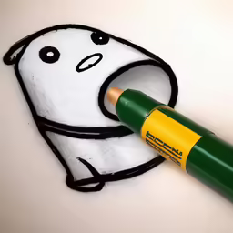 a cartoon drawing of a cartoon character with a pencil in it