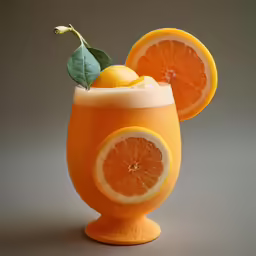 a cup filled with orange slices and ice