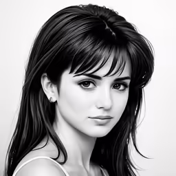 a young woman with a black and white photo