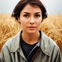 a woman standing in the middle of a field