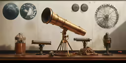 several different metal items on a wood table